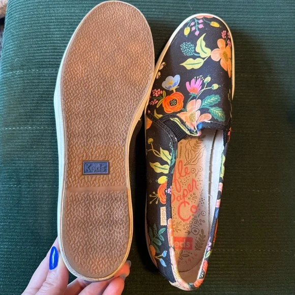 Keds Women's Floral Slip-On Sneakers - Black with Multicolor Design - Picture 2 of 3